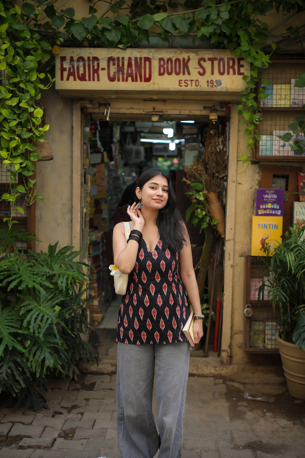 Tashan Black Handblock Short Kurti