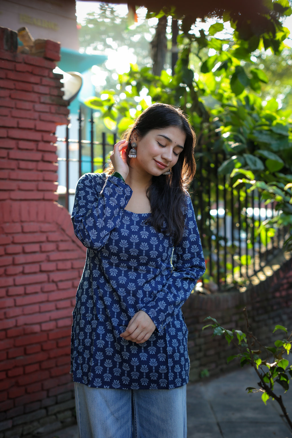 Neelam Handblock Blue Short Kurti