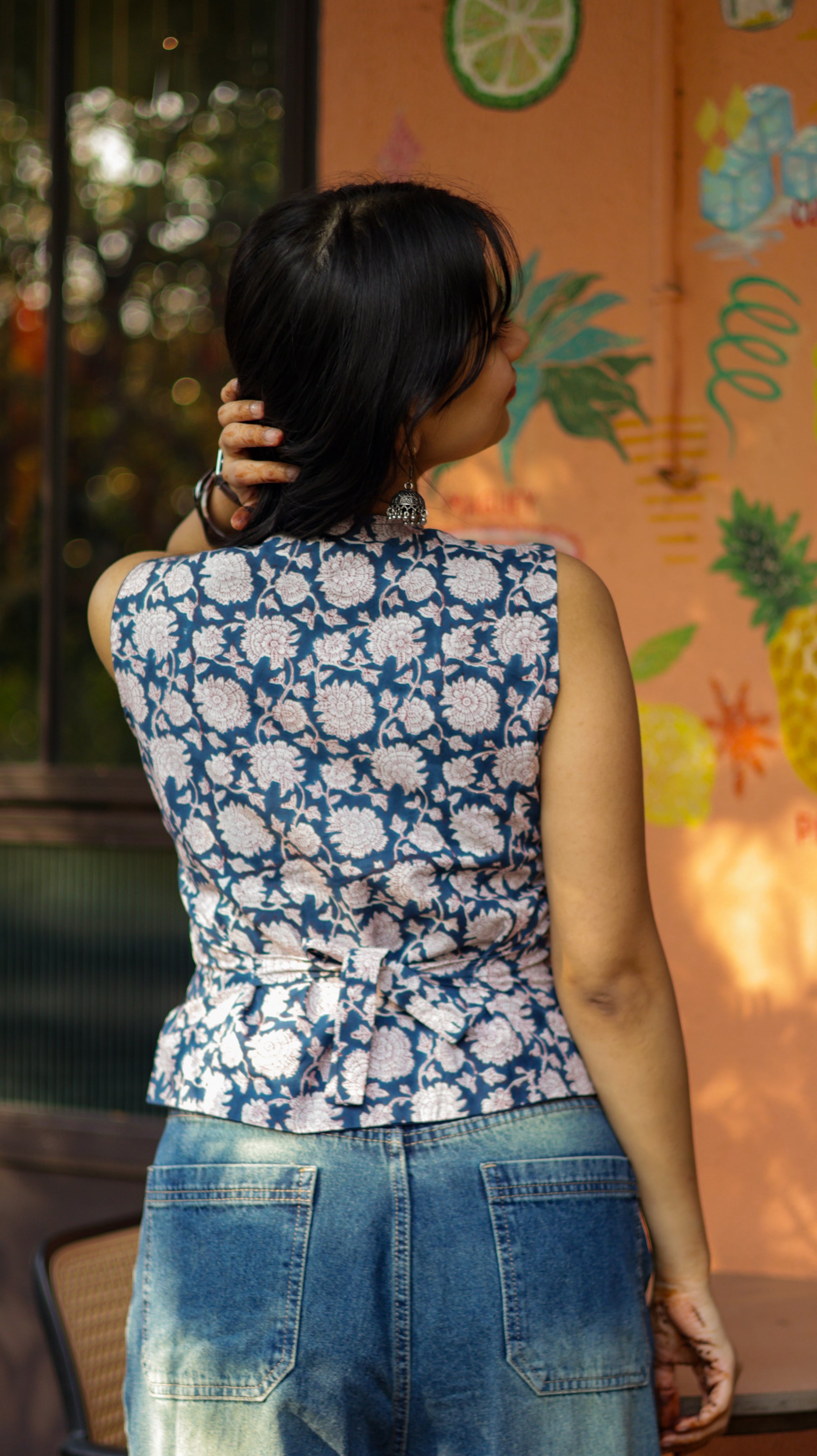 Blue White Hnadblock Waistcoat