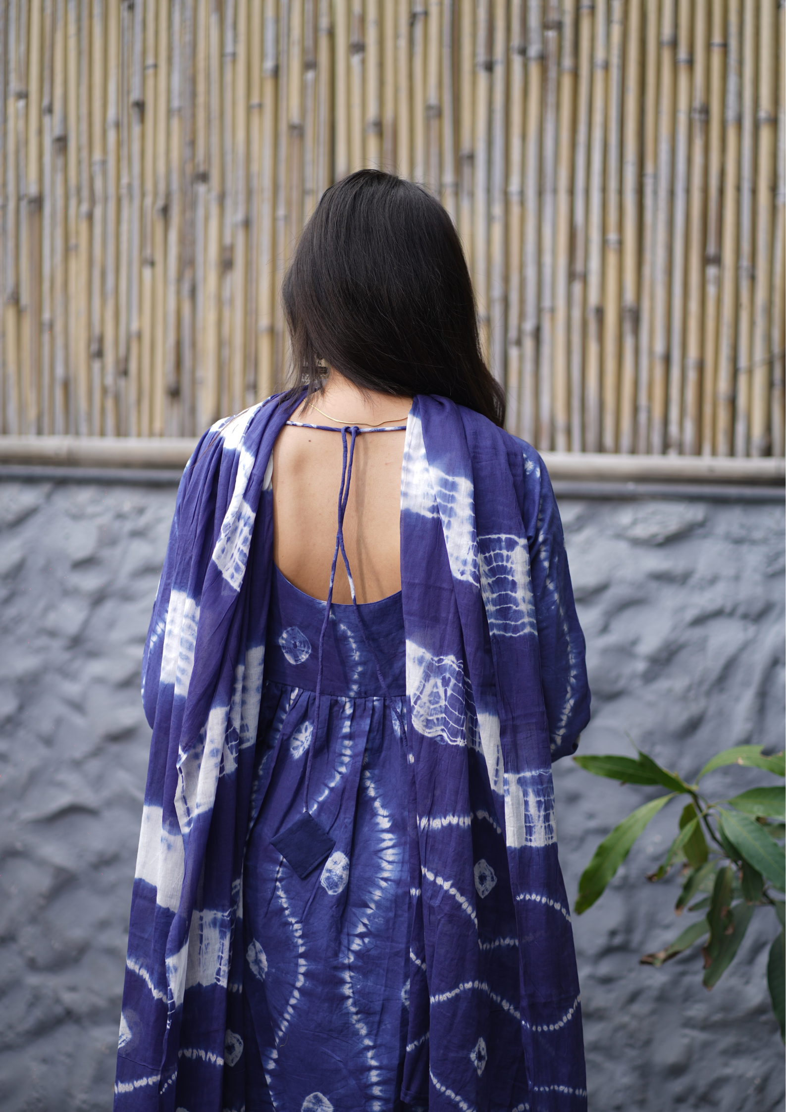 Designer Blue Tie-dye Bhandhej Three Piece Set - Dupatta