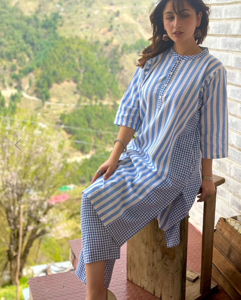 Blue Striped Kurta Set