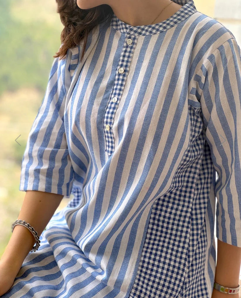Blue Striped Kurta Set